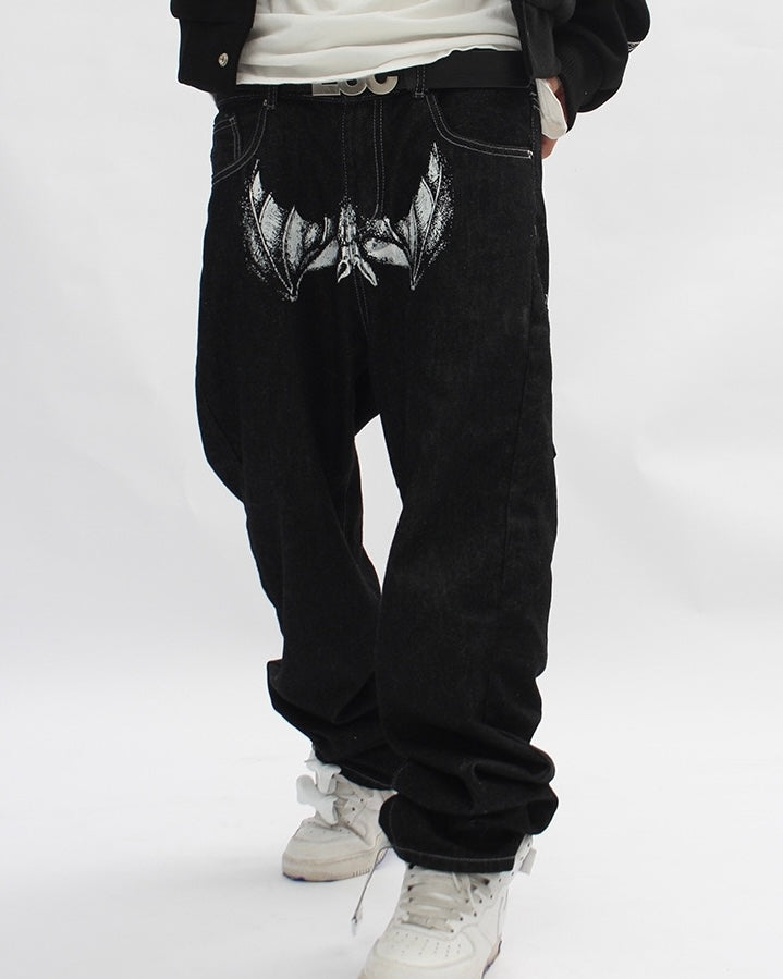 Black Streetwear Painted Baggy Pants