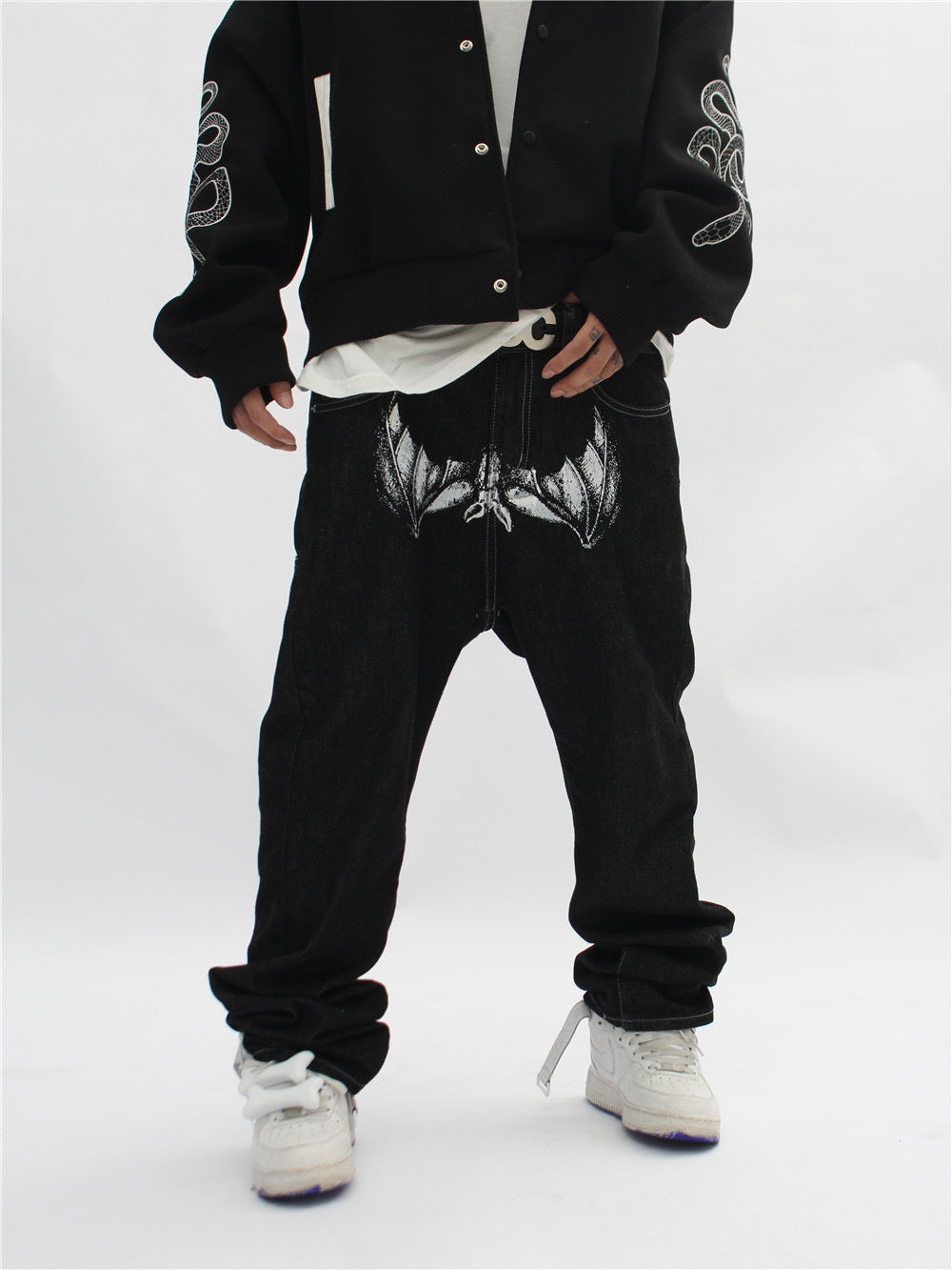 Black Streetwear Painted Baggy Pants