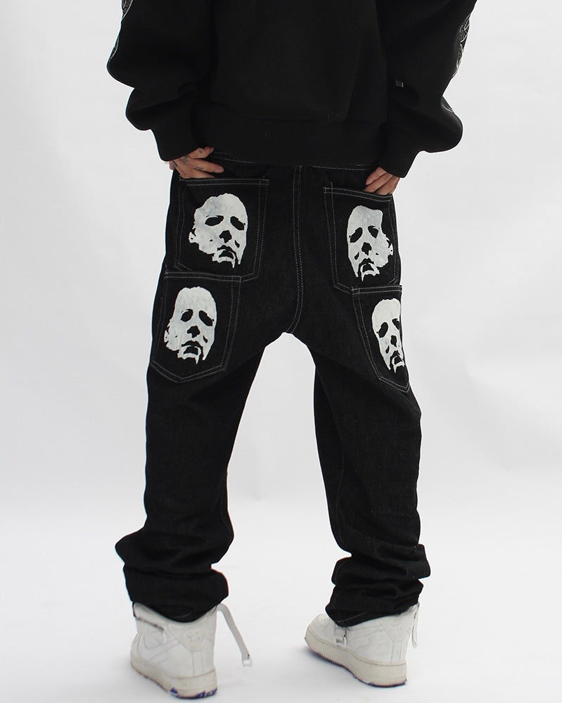 Black Streetwear Painted Baggy Pants