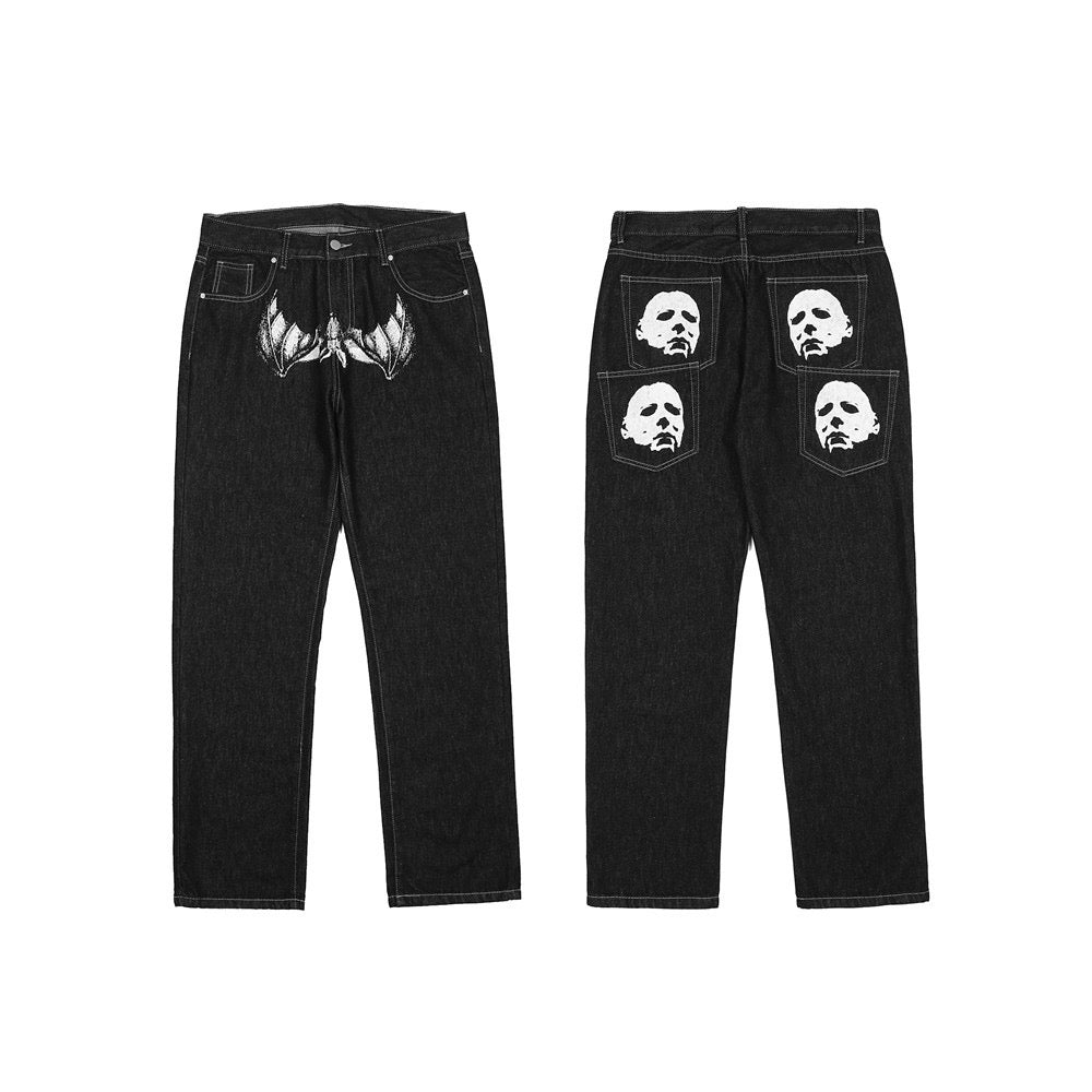 Black Streetwear Painted Baggy Pants