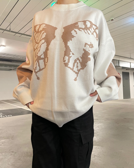 Cream Butterfly White Sweater